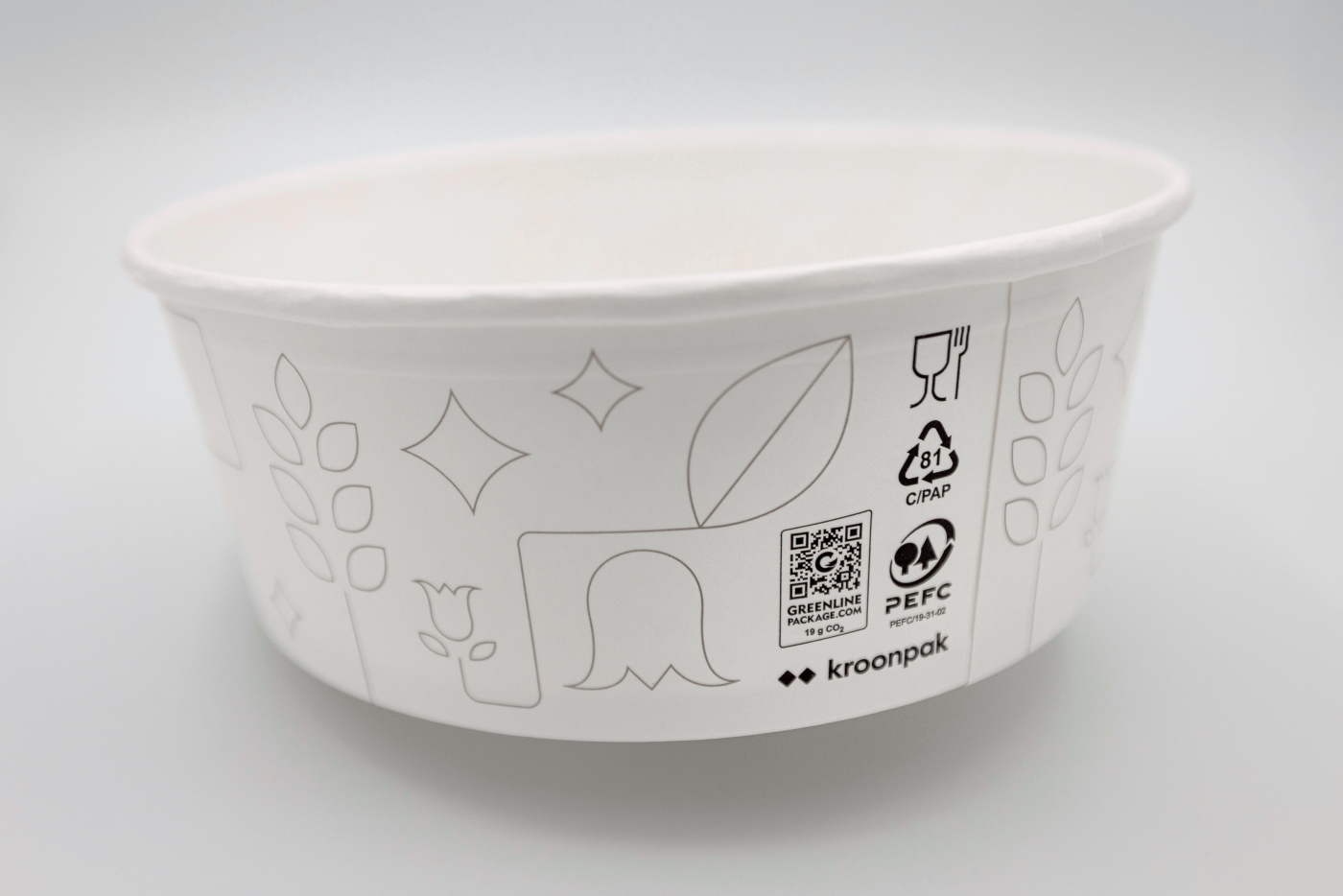Kroonpak packaging, Greenline Print CO2 footprint label, Flora collection, paper bowl